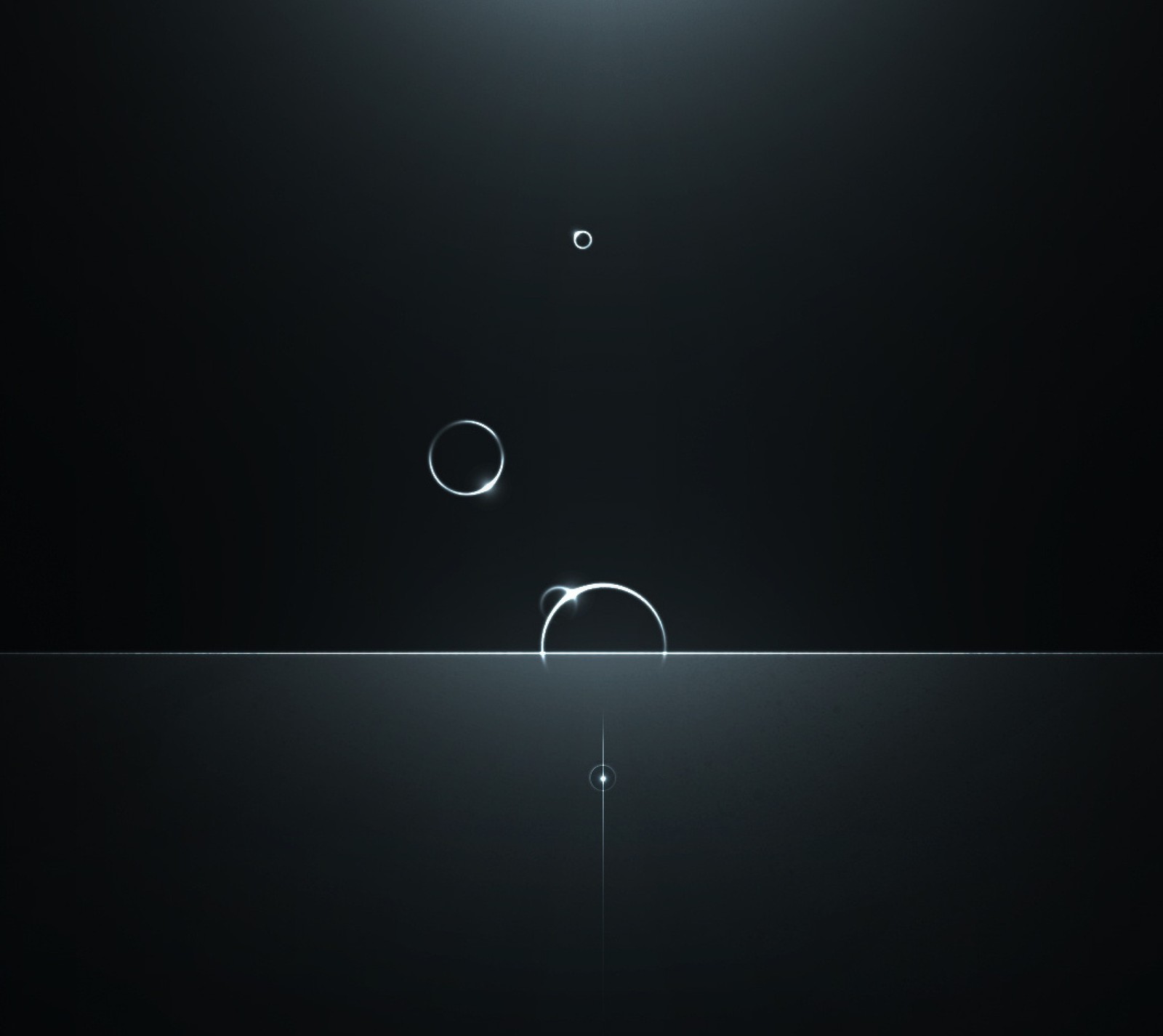 A close up of a black background with a light and a circle (circle, light, minimalism, reflection)