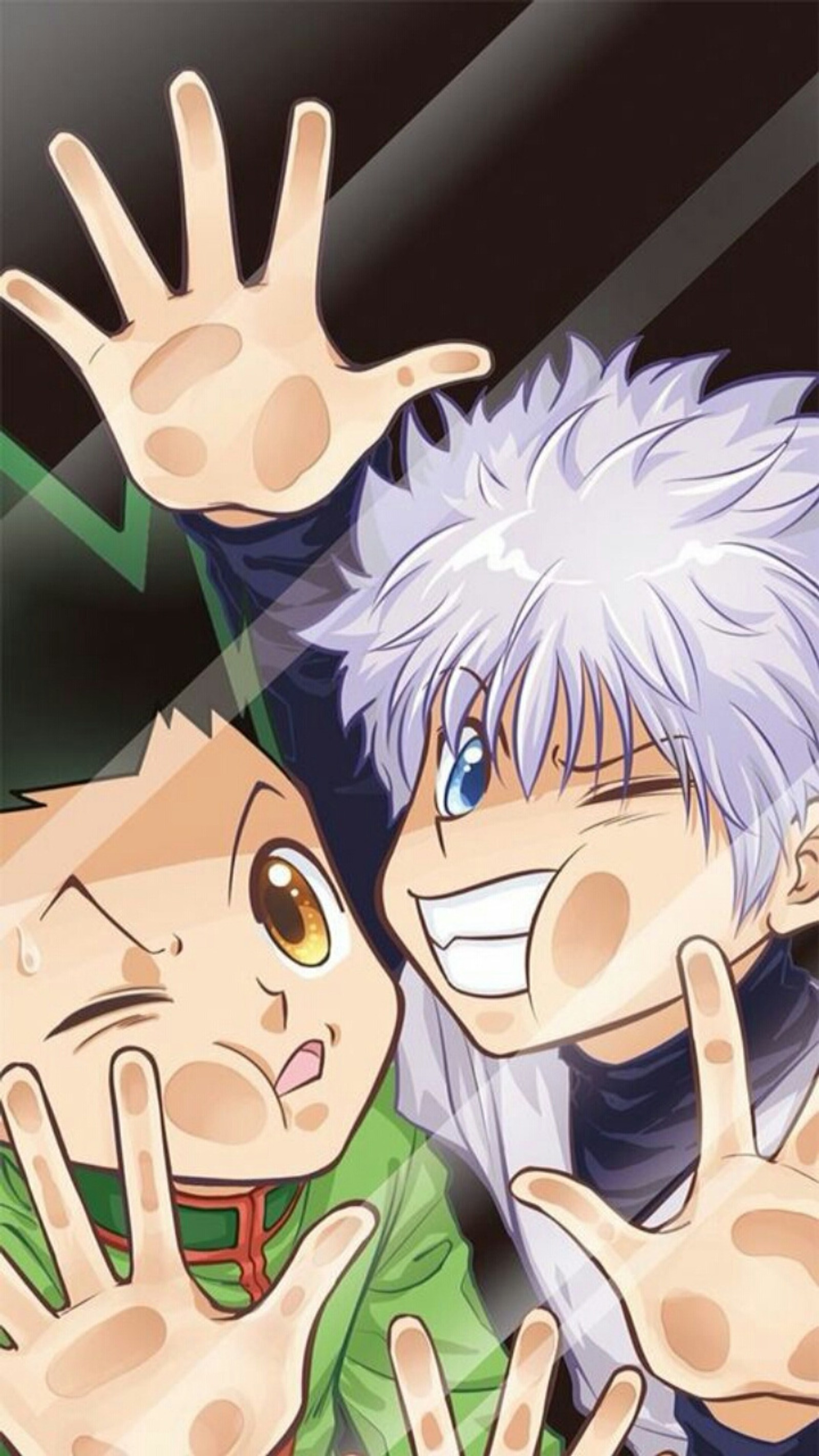 Personnages d'anime avec les mains en l'air (hunter x hunter, gon, killua)