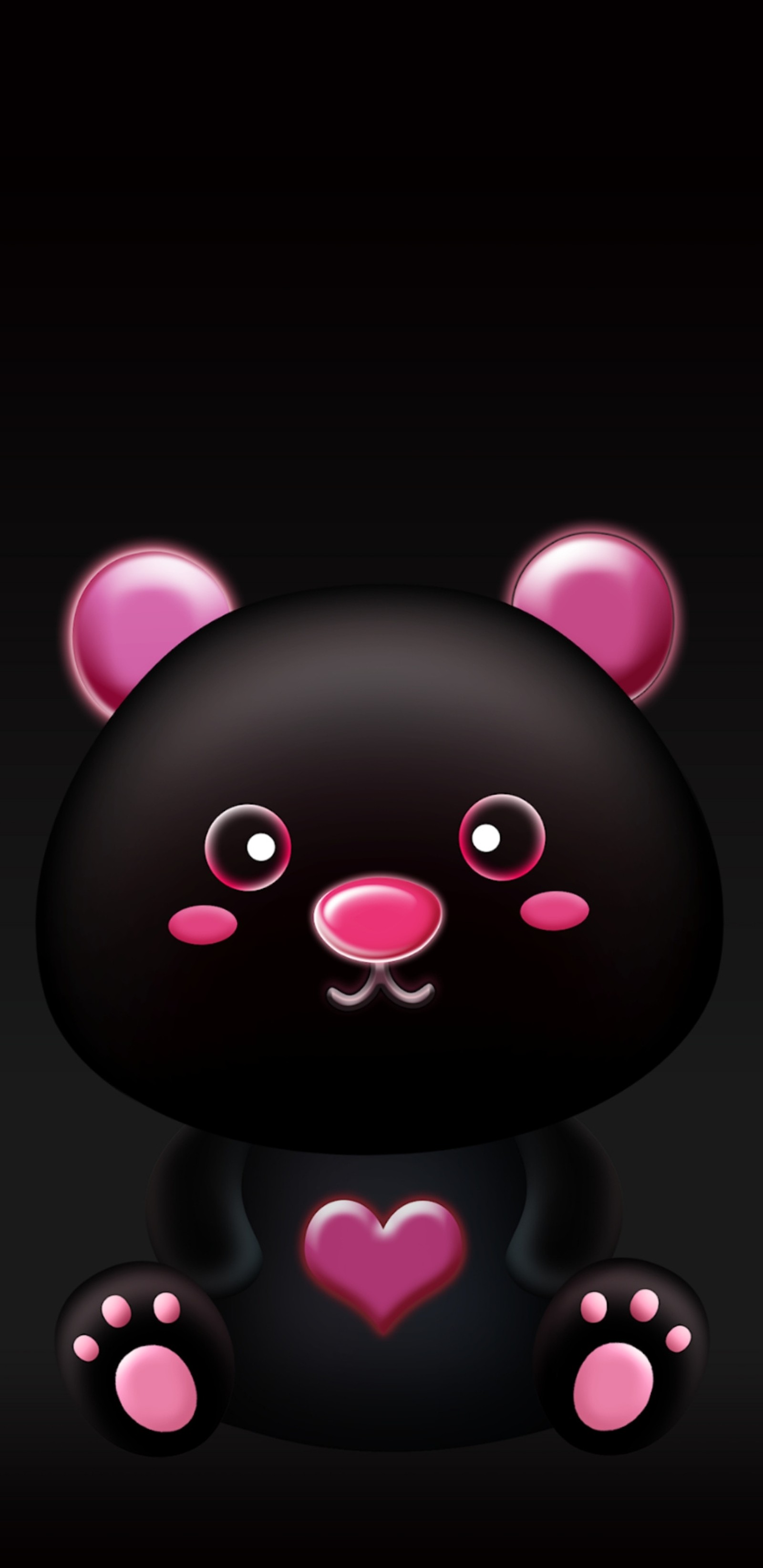 Um urso preto com corações rosas em um fundo preto (rosa, preto, urso, coração, amor)