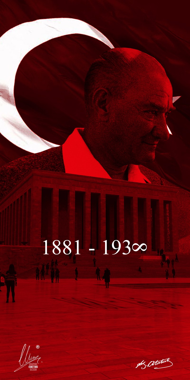 Размытое изображение мужчины с полумесяцем и зданием (ататюрк, ataturk, индейка, баскомутан, baskomutan)