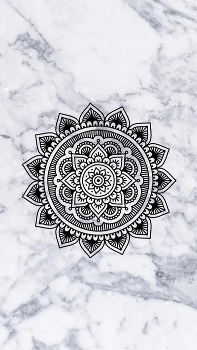 Centered Mandala Design on Marble Background