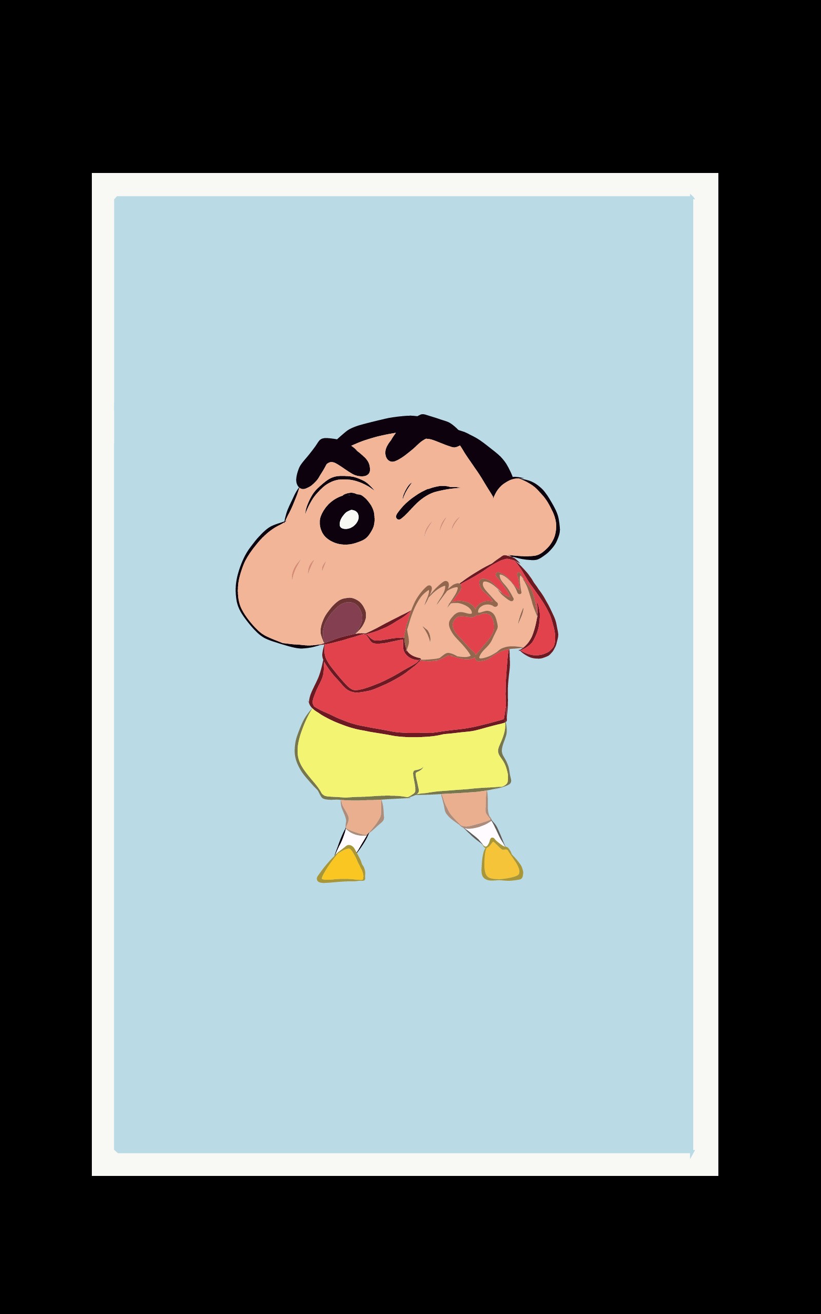 A cartoon character of a man with a red shirt and yellow shorts (love, mitsi, shinchan, shinchan nohara)