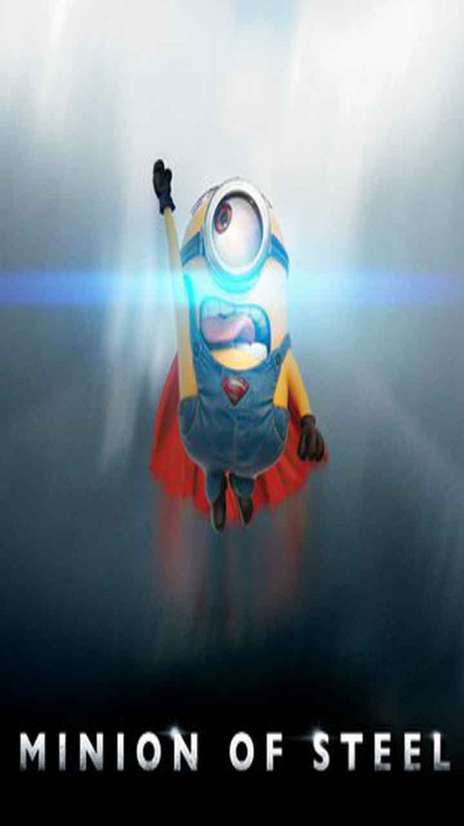 Um close de um minion voando pelo ar com uma luz brilhando sobre ele (minion, de, aço)