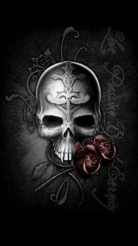 Calavera elegante con rosas: Una fusión floral oscura