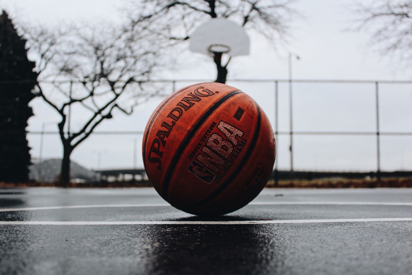 Primer plano de una pelota de baloncesto en una cancha de baloncesto (pelota, baloncesto, juego, nba, spalding)