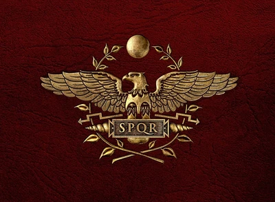 Emblème d'aigle avec insigne SPQR sur fond rouge