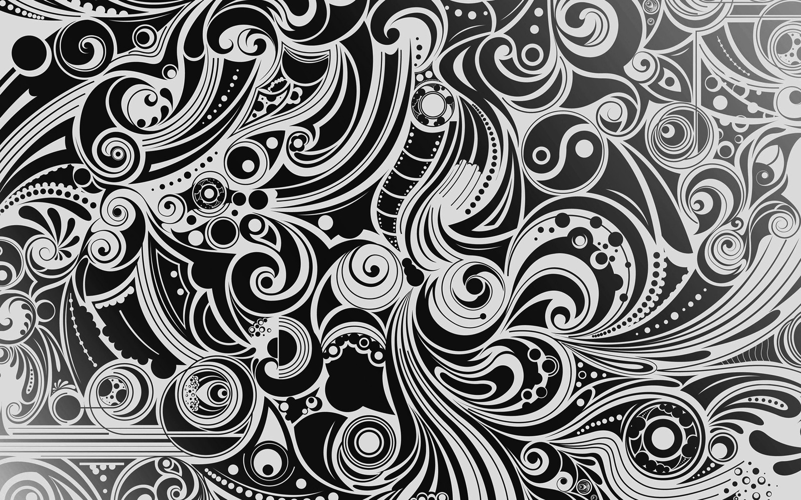 A close up of a black and white drawing of a swirly design (pattern, white, black, patterns, shape)