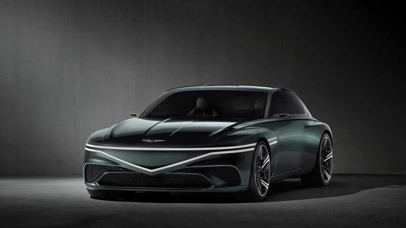 Новая концепция автомобиля показана в темной комнате (genesis x concept, электромобили, концепт кары, 2022, 5k)