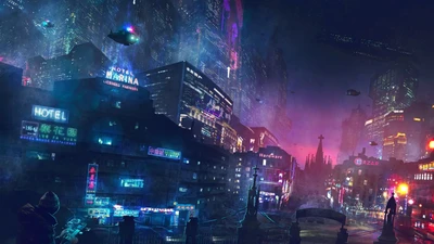 Neon da meia-noite: Uma paisagem urbana cyberpunk de luz e escuridão