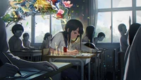 Focused Student in a Classroom Surrounded by Imaginative Elements