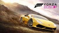 Lamborghini Huracán courant à travers un paysage dynamique dans Forza Horizon 2.