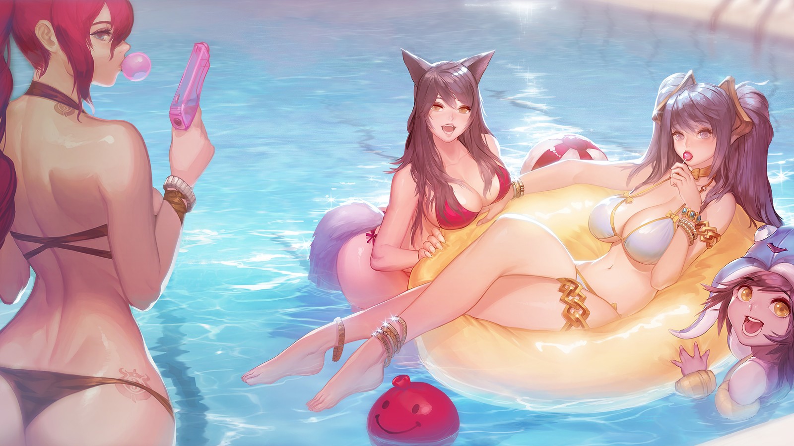 Baixar papel de parede miss fortune, sona, ahri, lulu, lol