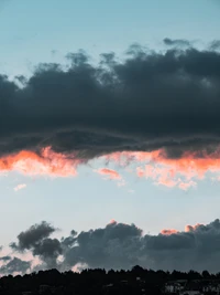 atardecer, cúmulo, nube, horizonte, atmósfera