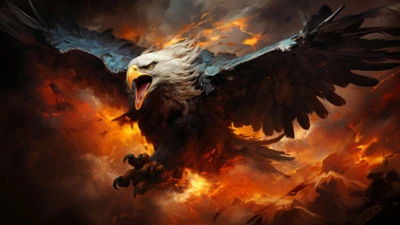 eagle, burning, digital art, birds, bird