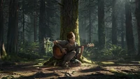 Ellie jouant de la guitare dans une forêt luxuriante de The Last of Us Part II