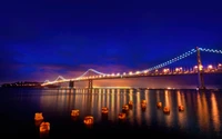 Deslumbrante vista noturna da Ponte da Baía de São Francisco-Oakland iluminada na hora azul