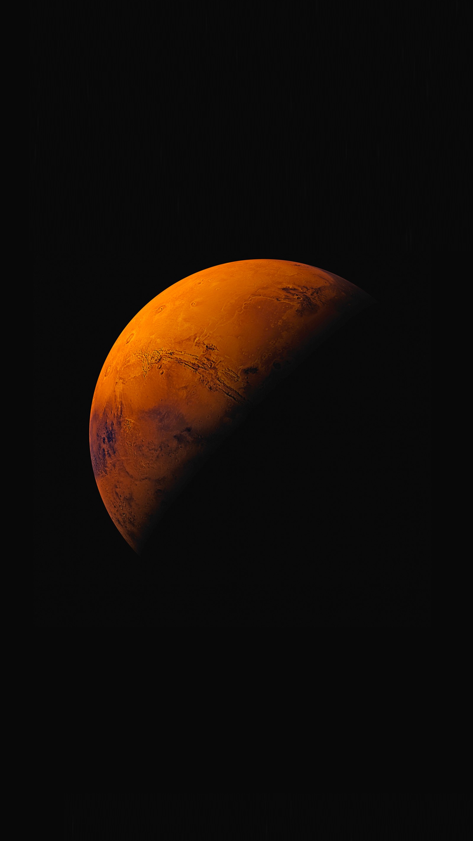 Arafed view of a red planet with a black background (apple, ios 9, iphone, apples, mars)