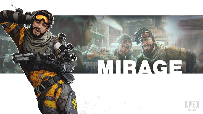 Мужчина в желтой и черной одежде с оружием (apex legends, видеоигра, мираж, mirage)