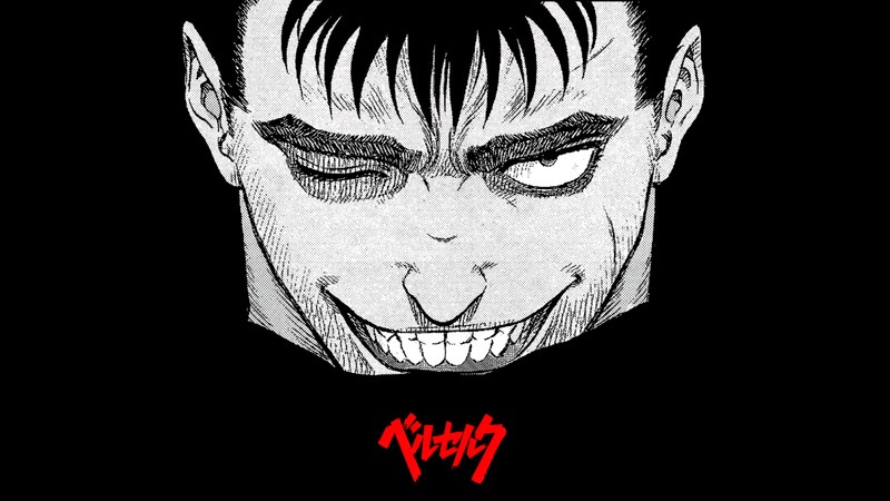 Крупный план человека с жутким лицом и улыбкой (с guts, guts, рисунок, берсерк, berserk)