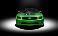 Vibrant Green Chevrolet Camaro with Striking Black Racing Stripes