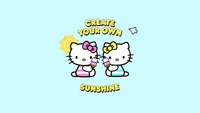 create your own sunshine, cute hello kitties, cyan background, hello kitty background, sanrio wallpaper