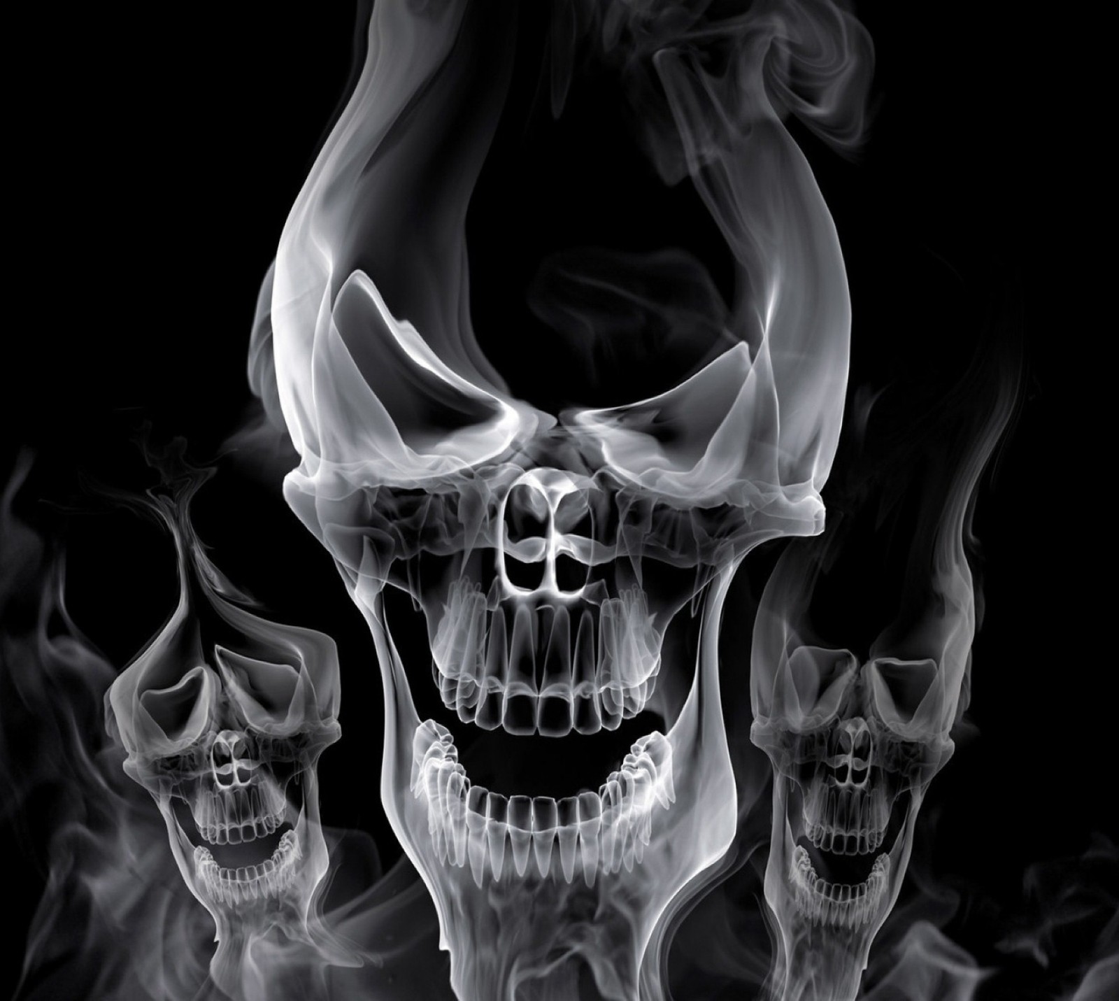 A close up of a skull with smoke coming out of it (skulls, smoke)