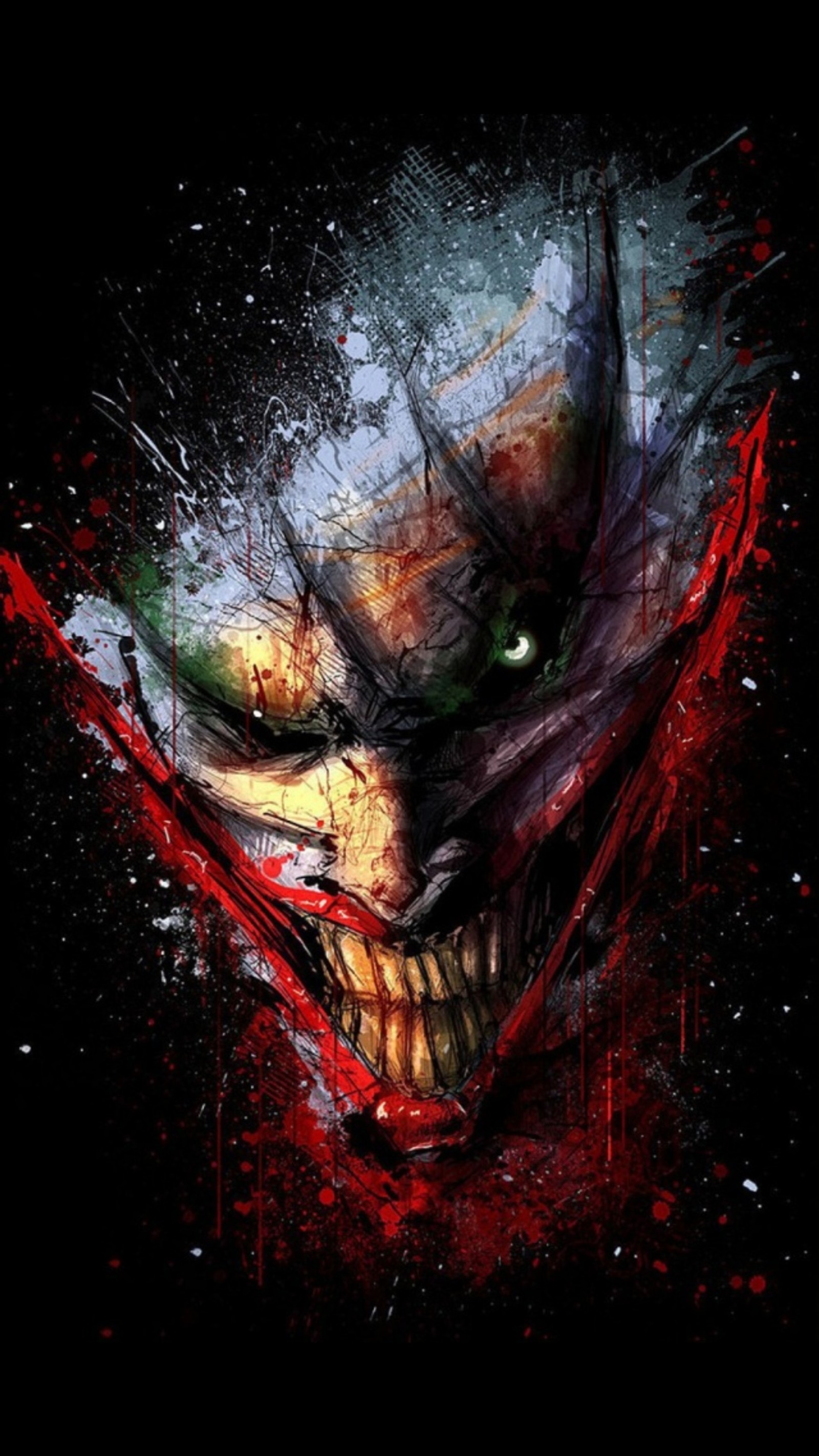 A close up of a scary looking face with blood on it (arkham, batman, black, dark, dc)