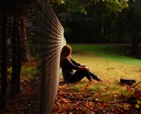 alone, fence, girl, lonely, nature wallpaper