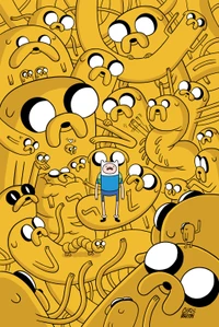 Finn Surrounded by Jake's Whimsical Adventures