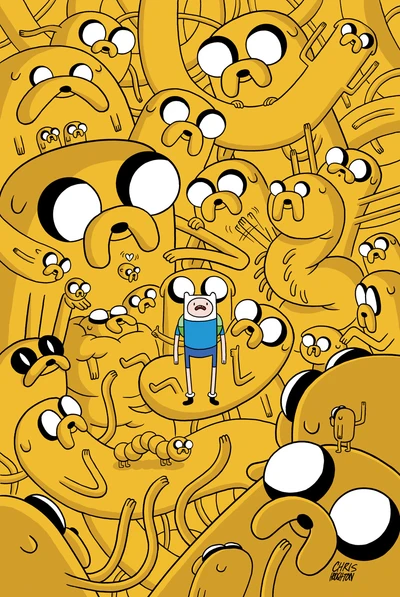 Finn entouré par les aventures fantaisistes de Jake