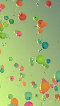 Colorful Balloons Ascending into a Clear Sky