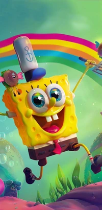 Bob Esponja Pantalones Cuadrados Celebra Bajo el Arcoíris