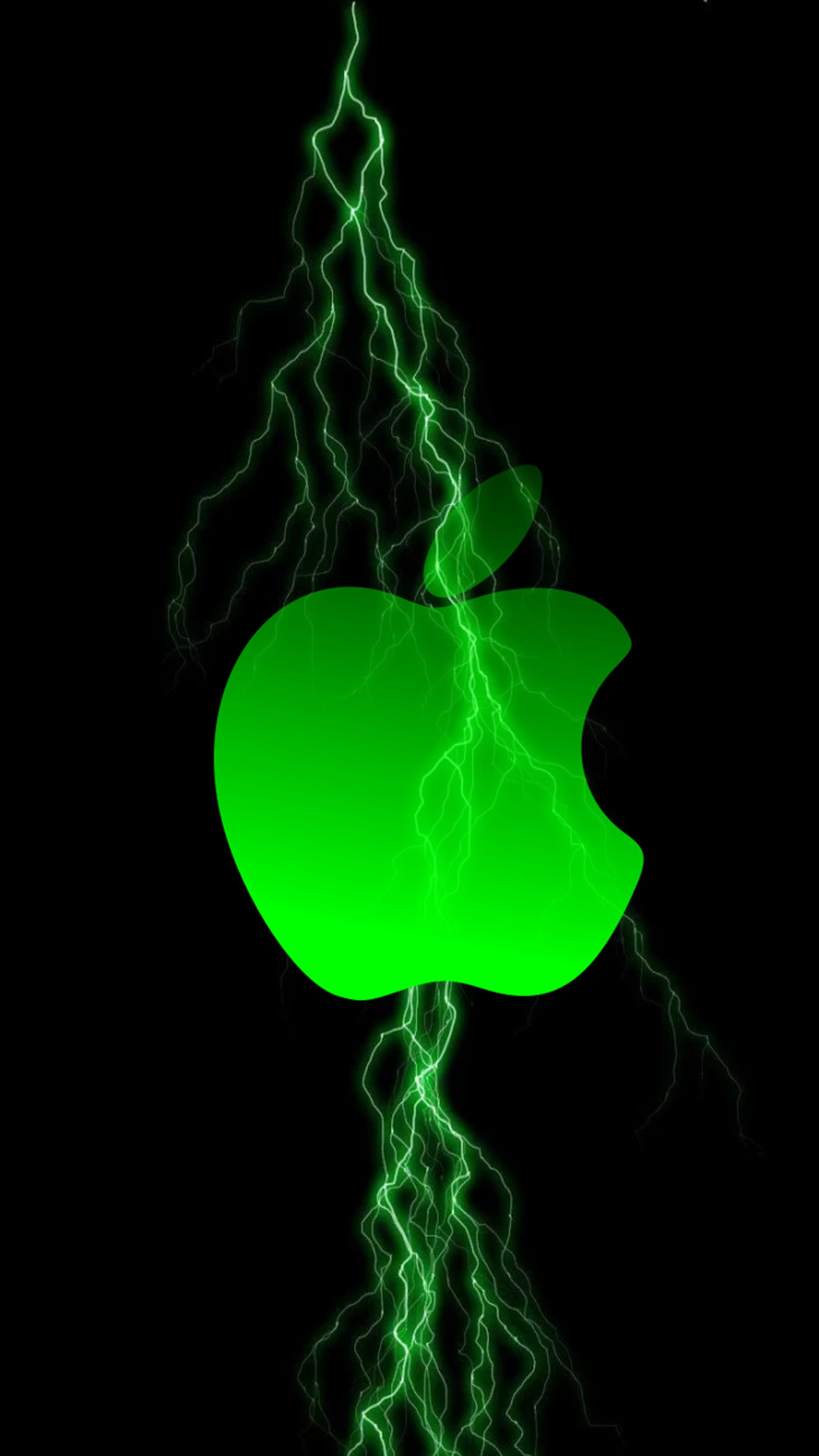 A close up of a green apple with lightning coming out of it (apple, green, lightning)