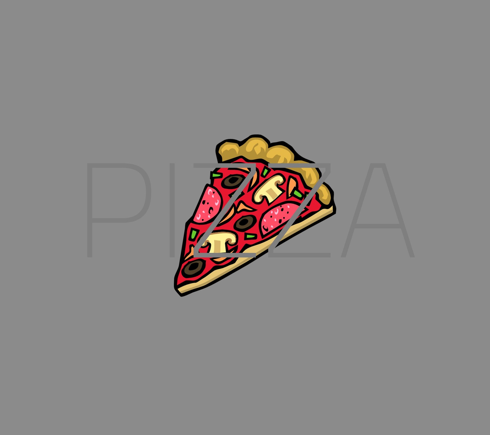 Close em uma fatia de pizza com coberturas em um fundo cinza (legal, max, pizza)