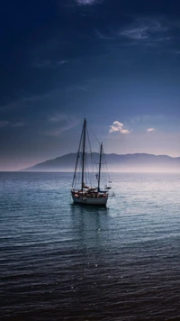 boat, hills, lake, nature, sailing