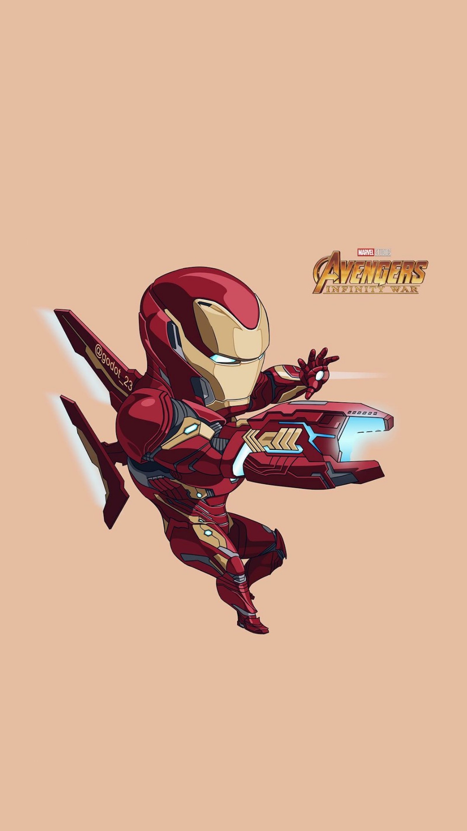 Ein cartoonhafter iron man fliegt durch die luft mit einem lichtschwert (thanos, tony stark, zeichnung, zeichentrick, chibi)