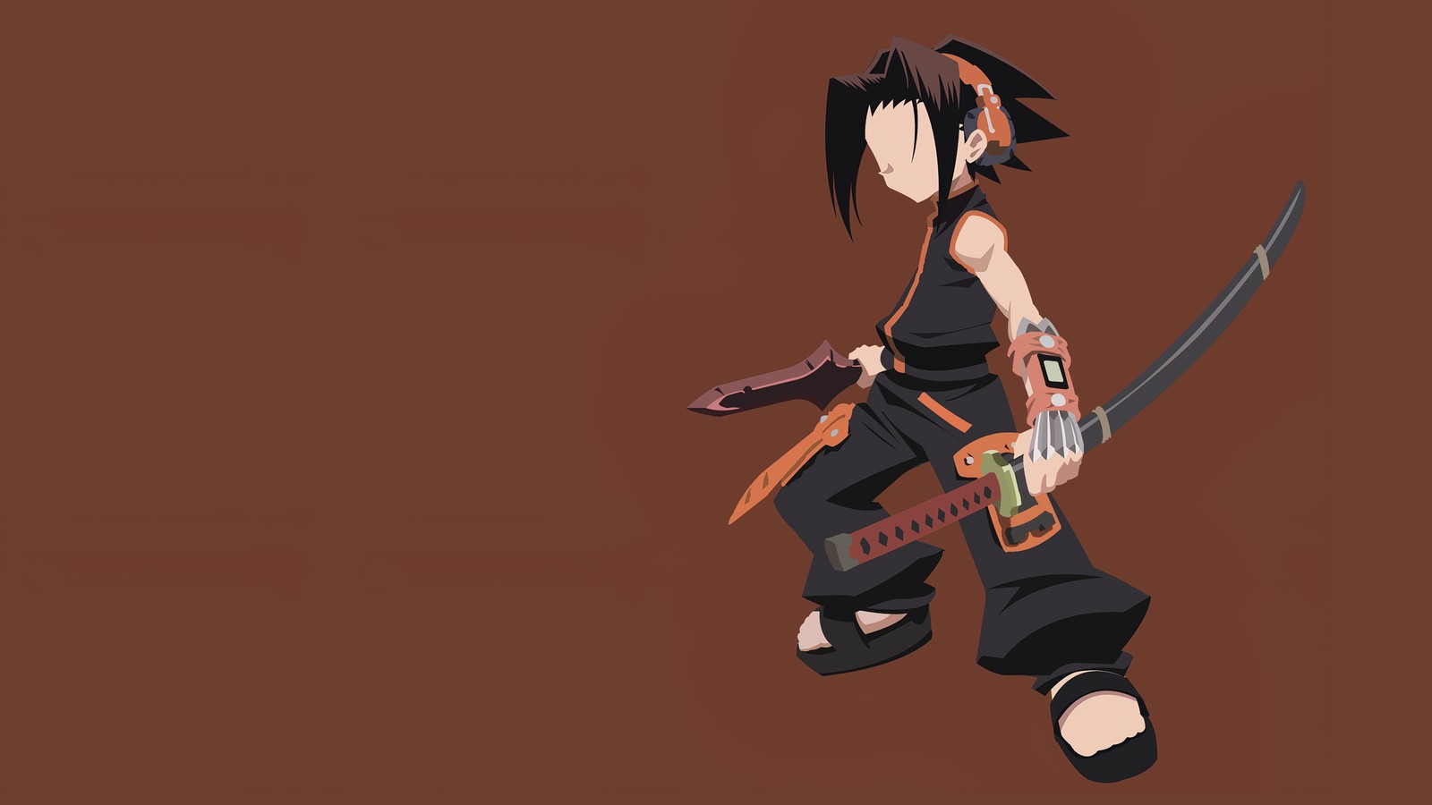 Imagen de caricatura de una mujer con una espada y un sombrero (yoh asakura, shaman king, anime, minimalista)