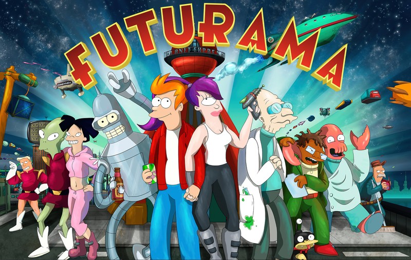 Futurama - это анимационный мультфильм с множеством персонажей (футурама, futurama, сериал, ключевое искусство, 5k)