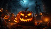 Des citrouilles effrayantes illuminant une nuit d'Halloween