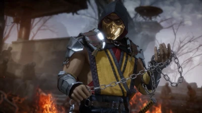 Скорпион из Mortal Kombat 11: Ужасный воин в боевой стойке