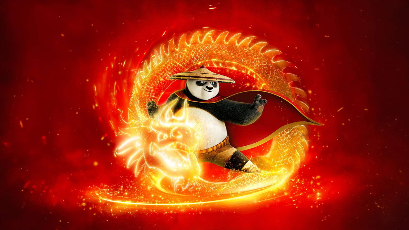 Gros plan d'un personnage de dessin animé sur une boule de feu (kung fu panda 4, dragon, feu, 5k, films de 2024)