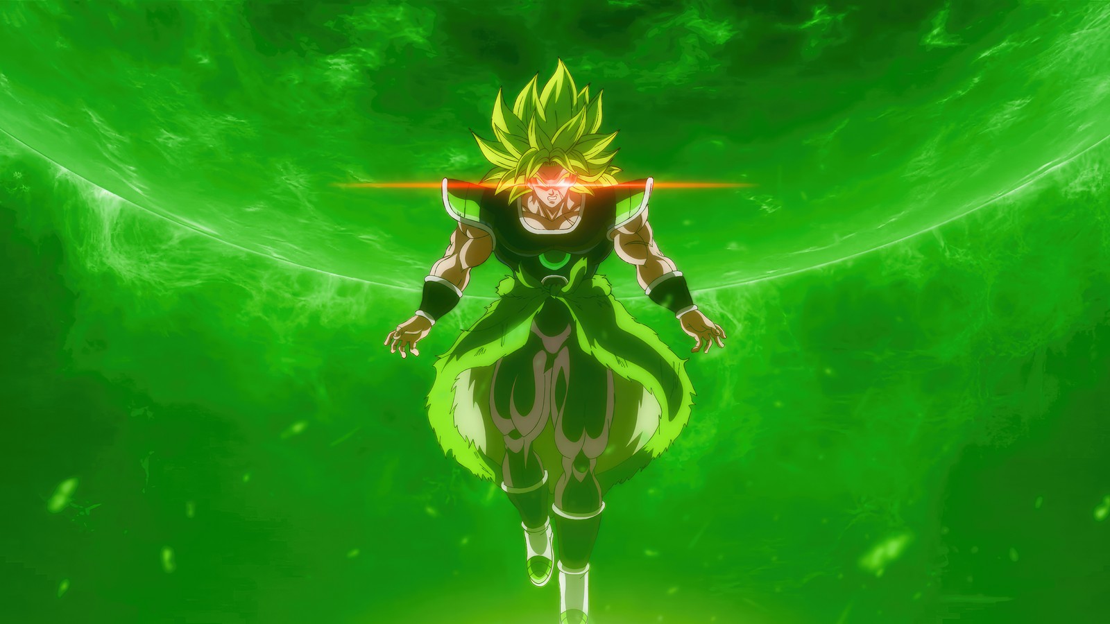 A very green and black dragon with a glowing head (broly, dragon ball super, green background, anime, 4k wallpaper)