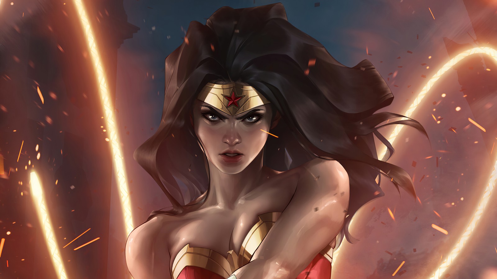 Wonder wonder woman in a red dress with a sword (wonder woman, dc comics, superhero, girls, comics)