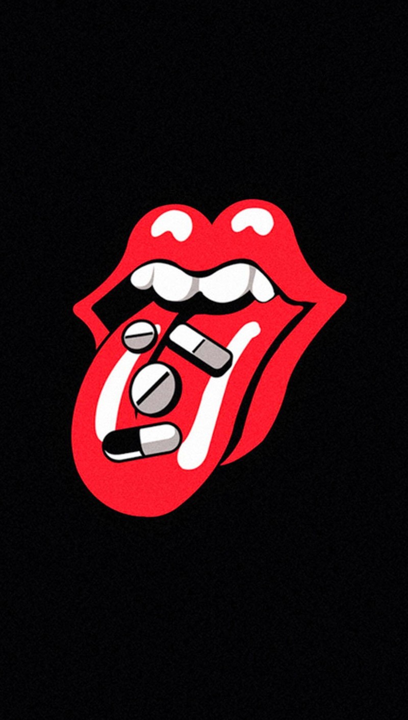 Крупный план логотипа rolling stones на черном фоне (группа, жизнь, любовь, музыка, таблетки)