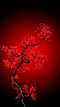 noir, fleur, rouge, arbre