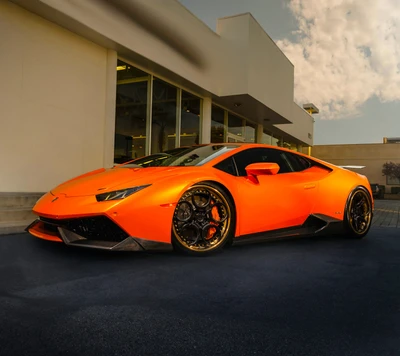 auto, huracan, lambo, lamborghini, orange