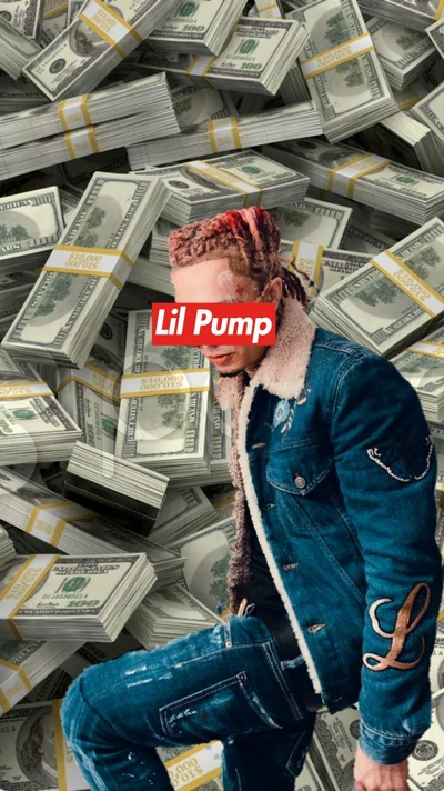 Lil Pump entouré de tas d'argent dans le style Supreme