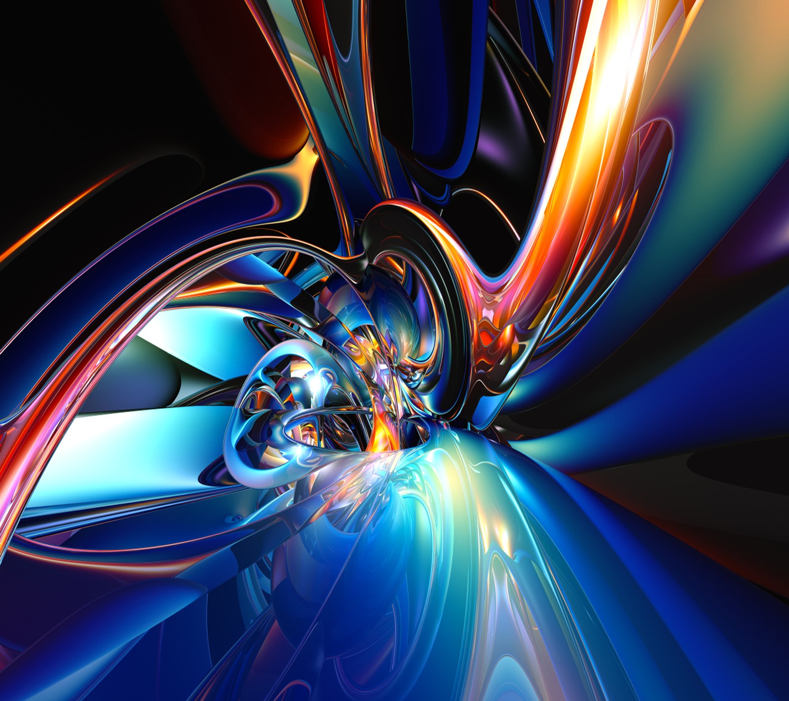 Abstract art of a blue and orange swirl with a black background (abstract, wallpaper)