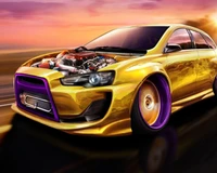 evolution, golden car, lancer, mitsubishi, race wallpaper