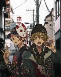 Tanjiro and Zenitsu: Urban Adventure in Anime Style